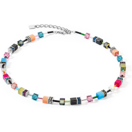 Coeur de Lion - Collier GéoCube acier et cristaux multicolores - Réf 2838/10-1568