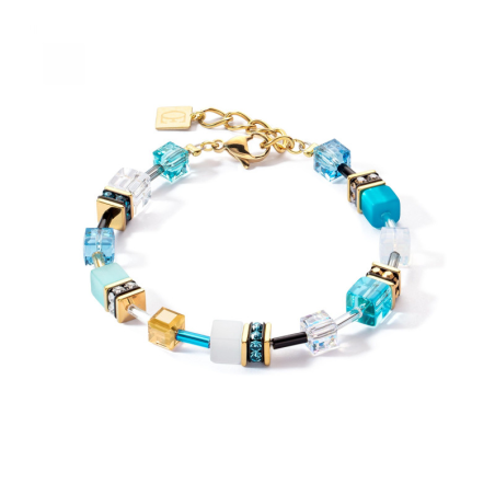 Coeur de Lion - Bracelet GéoCube acier doré et cristaux multicolores - Réf 2838/30-0616