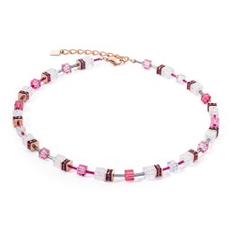 Coeur de Lion - Collier GéoCube acier doré rose et cristaux multicolores - Réf 3018/10-0400