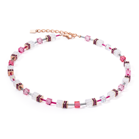 Coeur de Lion - Collier GéoCube acier doré rose et cristaux multicolores - Réf 3018/10-0400