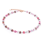 Coeur de Lion - Collier GéoCube acier doré rose et cristaux multicolores - Réf 3018/10-0400