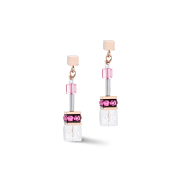 Coeur de Lion - Boucles d'oreilles acier cristaux blancs et roses - Réf 3018/21-0400