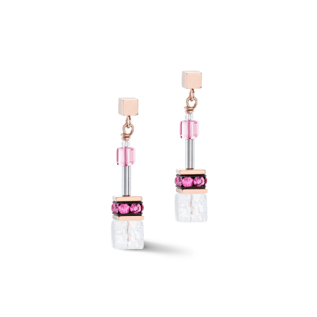 Coeur de Lion - Boucles d'oreilles acier cristaux blancs et roses - Réf 3018/21-0400