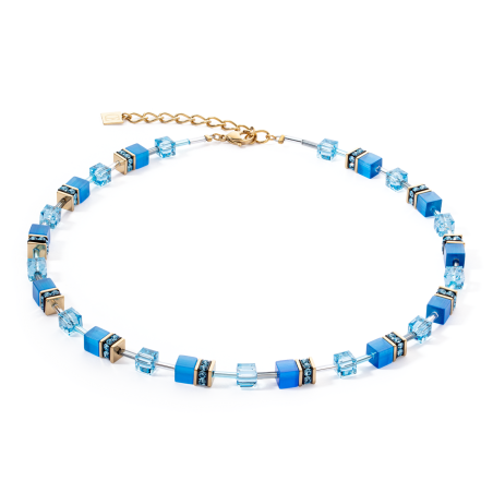 Coeur de Lion - Collier GéoCube acier doré et cristaux bleus - Réf 4020/10-0600