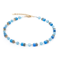 Coeur de Lion - Collier GéoCube acier doré et cristaux bleus - Réf 4020/10-0600