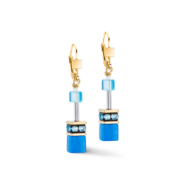 Coeur de Lion - Boucles d'oreilles GéoCube acier doré et cristaux bleus - Réf 4020/20-0600