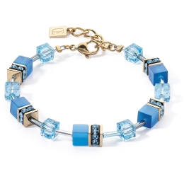 Coeur de Lion - Bracelet GéoCube acier doré et cristaux bleus - Réf 4020/30-0600