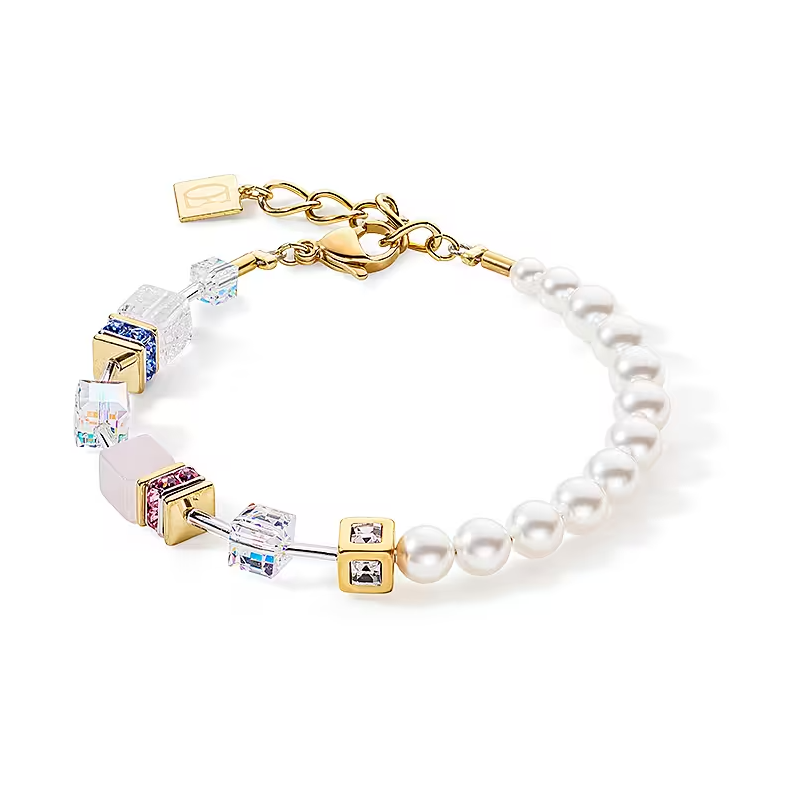 Coeur de Lion - Bracelet GéoCube acier, cristaux et perles d'eau douce - Réf 5086/30-1522