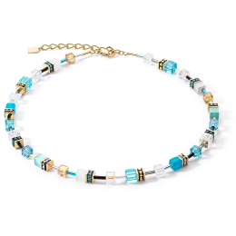 Coeur de Lion - Collier GéoCube acier et cristaux turquoises - Réf 2838/10-0616