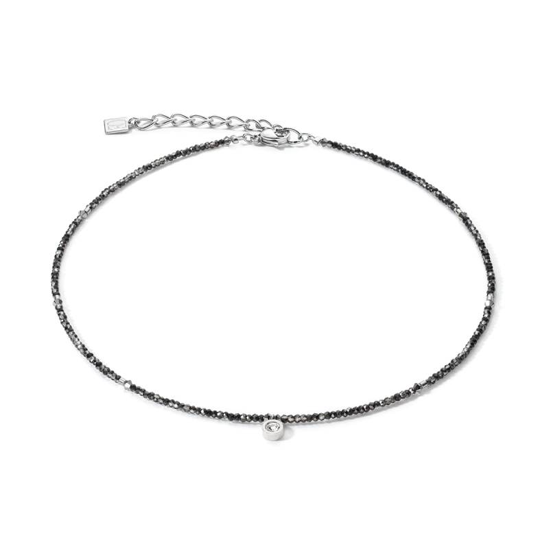 Coeur de Lion - Collier acier, cristaux noirs - Réf 5033/10-1200
