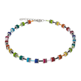 Coeur de Lion - Collier GéoCube acier et cristaux multicolores - Réf 4409/10-1500