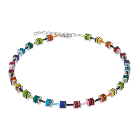 Coeur de Lion - Collier GéoCube acier et cristaux multicolores - Réf 4409/10-1500