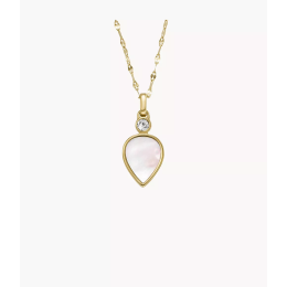 Fossil - Collier Mop Teardrop - Acier Doré - Nacre Blanc et Oxyde de Zirconium Blanc - Réf JF04248710