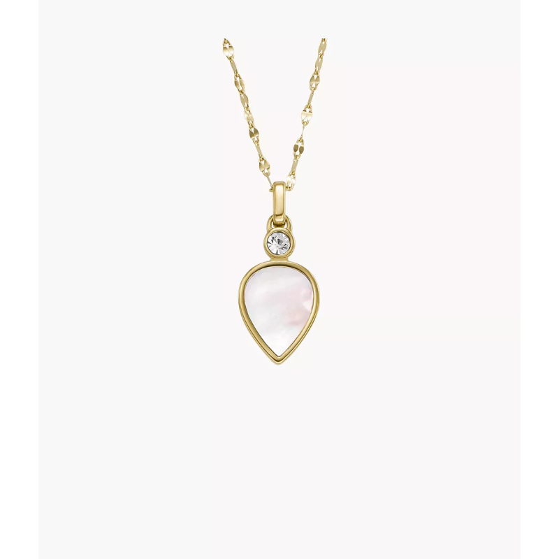 Fossil - Collier Mop Teardrop - Acier Doré - Nacre Blanc et Oxyde de Zirconium Blanc - Réf JF04248710