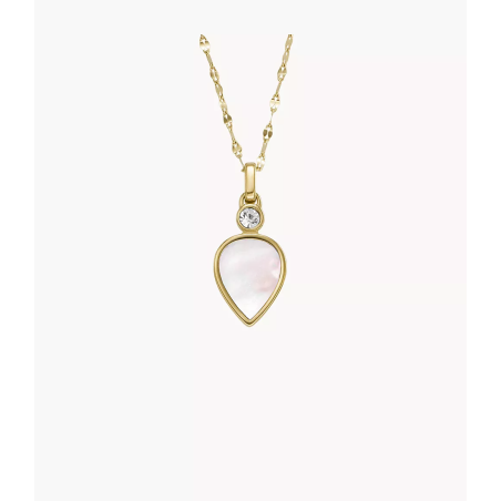 Fossil - Collier Mop Teardrop - Acier Doré - Nacre Blanc et Oxyde de Zirconium Blanc - Réf JF04248710
