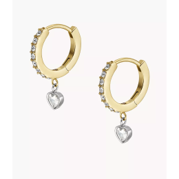 Fossil - Boucles d'Oreilles Créoles Tokens of Affection - Acier Doré - Oxyde de Zirconium Blanc - Réf JF04358998