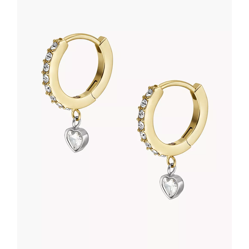 Fossil - Boucles d'Oreilles Créoles Tokens of Affection - Acier Doré - Oxyde de Zirconium Blanc - Réf JF04358998