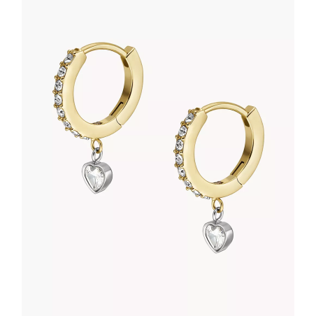 Fossil - Boucles d'Oreilles Créoles Tokens of Affection - Acier Doré - Oxyde de Zirconium Blanc - Réf JF04358998