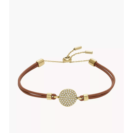 Fossil - Bracelet acier doré et cuir marron - Réf JF04545710