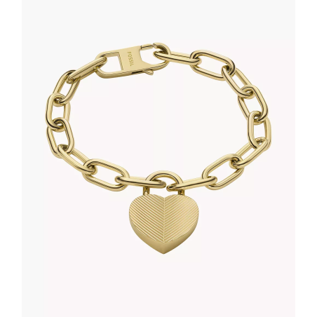 Fossil - Bracelet gourmette acier doré, coeur - Réf JF04658710