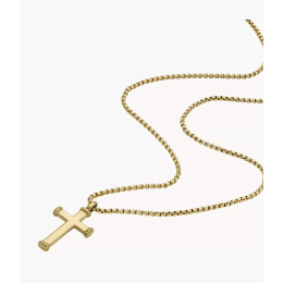 Fossil - Collier acier doré et croix - Réf JF04701710
