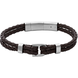 Fossil - Bracelet D-Link acier et cuir marron - Réf JF04203040