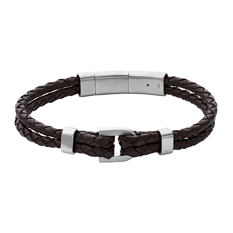 Fossil - Bracelet D-Link acier et cuir marron - Réf JF04203040