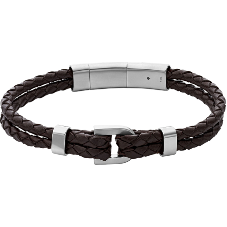 Fossil - Bracelet D-Link acier et cuir marron - Réf JF04203040