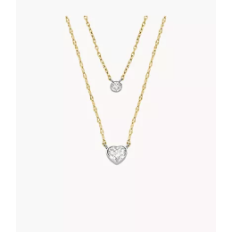Fossil - Collier Tokens of Affection Femme - Acier Doré - Oxyde de Zirconium - Réf JF04357998