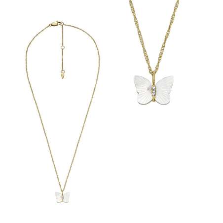 Fossil - Collier acier et papillon en nacre - Réf JF04424710