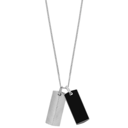 Fossil - Collier acier, pendentifs plaques - Réf JF04565040