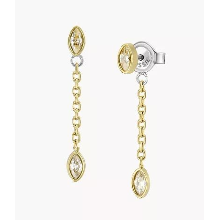 Fossil - Boucles d'oreilles chaînes pendantes, acier doré - Réf JF04591710
