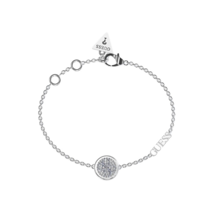Guess - Bracelet acier rhodié, médaille en oxyde de zirconium - Réf JUBB03125JWRHS