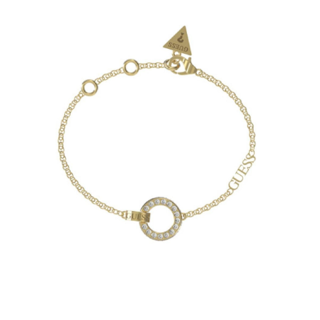 Guess - Bracelet acier doré, motif cercles et oxyde de zirconium - Réf JUBB03162JWYGS