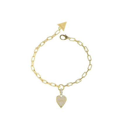 Guess - Bracelet acier doré, motif coeur et oxyde de zirconium - Réf JUBB03250JWYGS