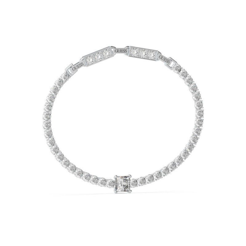 Guess - Bracelet acier rhodié maille tennis - Réf JUBB04219JWRH