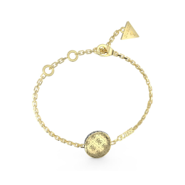 Guess - Bracelet acier doré pièce motif 4G et tranche pavée - Réf JUBB04264JWYGS