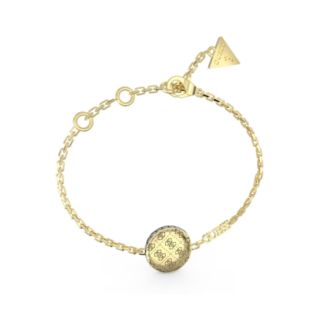 Guess - Bracelet acier doré pièce motif 4G et tranche pavée - Réf JUBB04264JWYGS