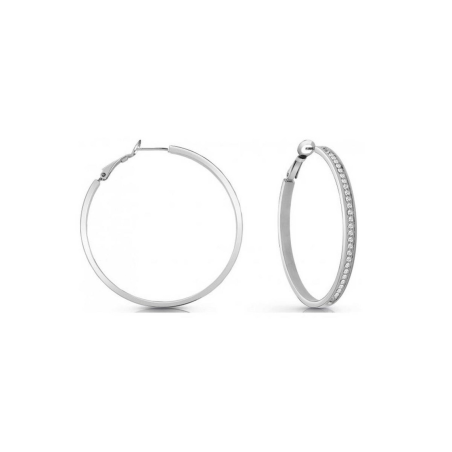 Guess - Boucles d'oreilles créoles acier rhodié et oxyde de zirconium - Réf JUBE02247JWRH