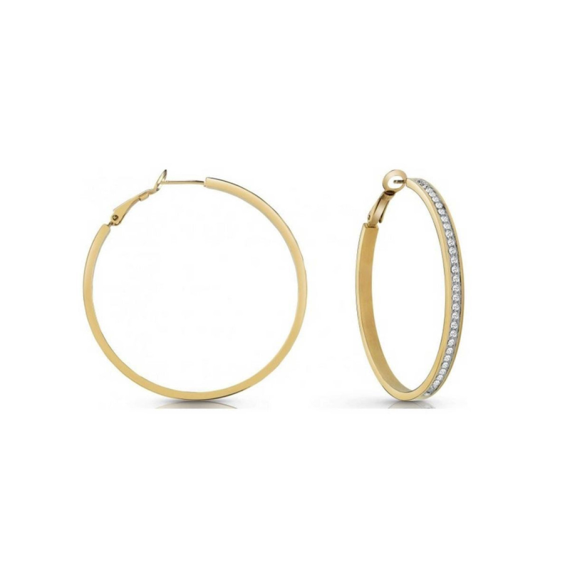 Guess - Boucles d'oreilles créoles acier doré et oxyde de zirconium - Réf JUBE02247JWYG
