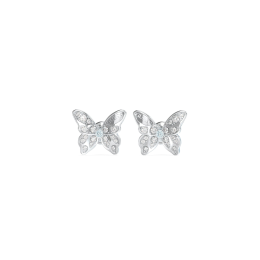 Guess - Boucles d'oreilles boutons acier, papillons oxydes de zirconium - Réf JUBE04108JWRH