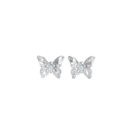 Guess - Boucles d'oreilles boutons acier, papillons oxydes de zirconium - Réf JUBE04108JWRH