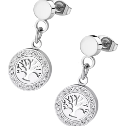 Lotus Style - Boucles d'oreilles pendantes arbre de vie en acier - Réf LS1869-4/1