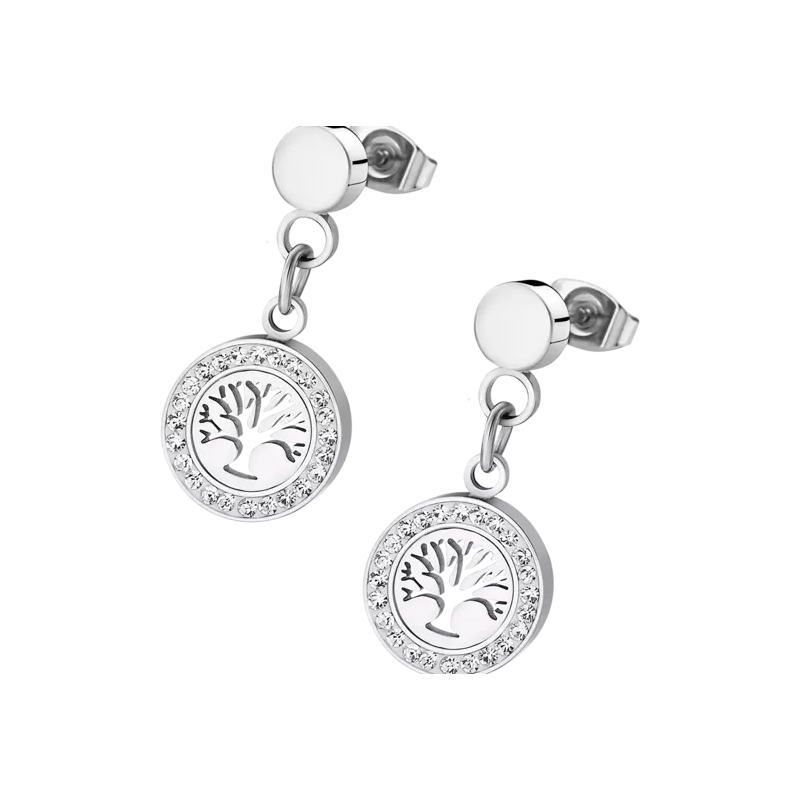 Lotus Style - Boucles d'oreilles pendantes arbre de vie en acier - Réf LS1869-4/1