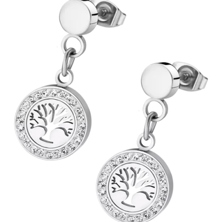 Lotus Style - Boucles d'oreilles pendantes arbre de vie en acier - Réf LS1869-4/1