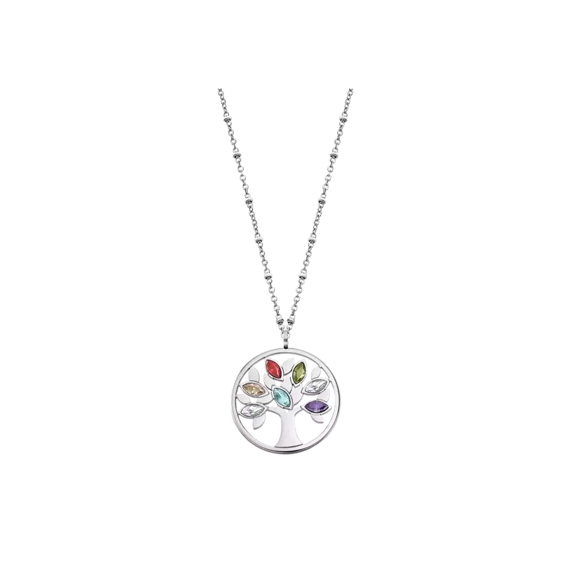 Lotus - Collier Style acier argenté oxyde de zirconium arbre de vie multicolore Ref LS2192-1/1