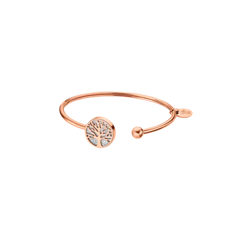 Lotus Style - Bracelet Jonc ouvert arbre de vie - Acier doré rose - Réf LS2225-2/4
