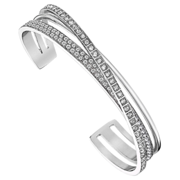 Lotus Style - Bracelet Jonc ouvert, acier argenté - Oxyde de Zirconium Blanc - Réf LS2316-2/1