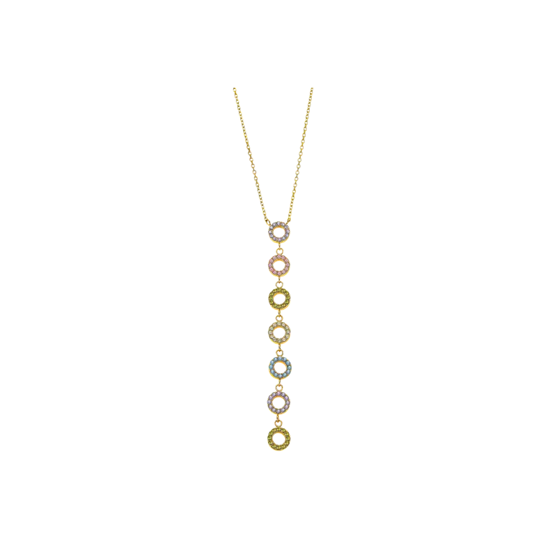 Lotus Style - Collier acier multicolore, motif pendant cercles en oxydes - Réf LS2318-1/1