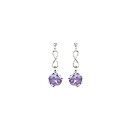 Marazzini - Boucles d'oreilles métal rhodié, Fleur mauve - Réf RHMINADOE1